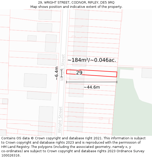 29, WRIGHT STREET, CODNOR, RIPLEY, DE5 9RQ: Plot and title map