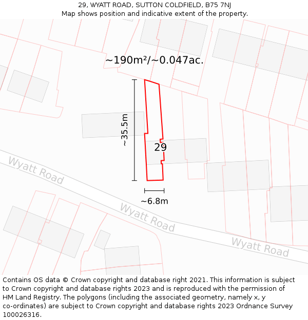 29, WYATT ROAD, SUTTON COLDFIELD, B75 7NJ: Plot and title map