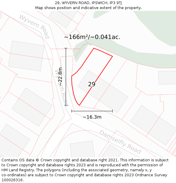 29, WYVERN ROAD, IPSWICH, IP3 9TJ: Plot and title map