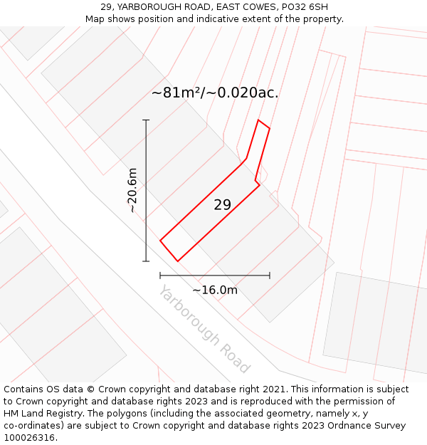 29, YARBOROUGH ROAD, EAST COWES, PO32 6SH: Plot and title map
