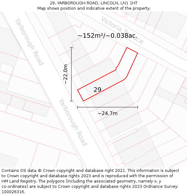 29, YARBOROUGH ROAD, LINCOLN, LN1 1HT: Plot and title map