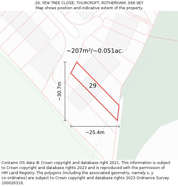 29, YEW TREE CLOSE, THURCROFT, ROTHERHAM, S66 9EY: Plot and title map