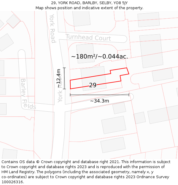 29, YORK ROAD, BARLBY, SELBY, YO8 5JY: Plot and title map