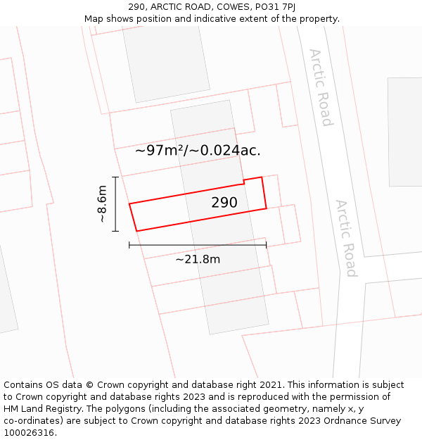 290, ARCTIC ROAD, COWES, PO31 7PJ: Plot and title map