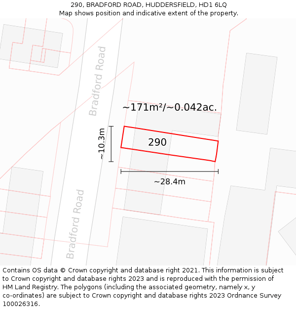 290, BRADFORD ROAD, HUDDERSFIELD, HD1 6LQ: Plot and title map