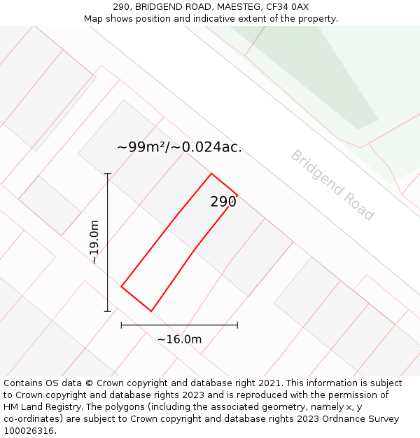 290, BRIDGEND ROAD, MAESTEG, CF34 0AX: Plot and title map