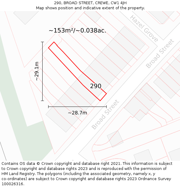 290, BROAD STREET, CREWE, CW1 4JH: Plot and title map