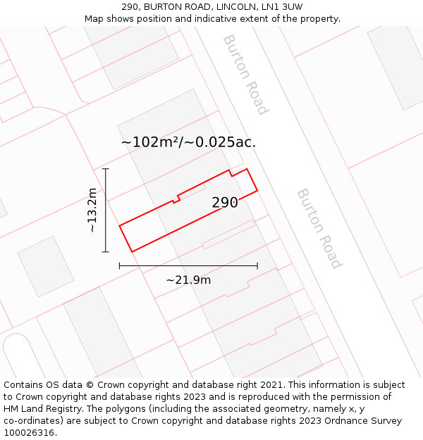 290, BURTON ROAD, LINCOLN, LN1 3UW: Plot and title map