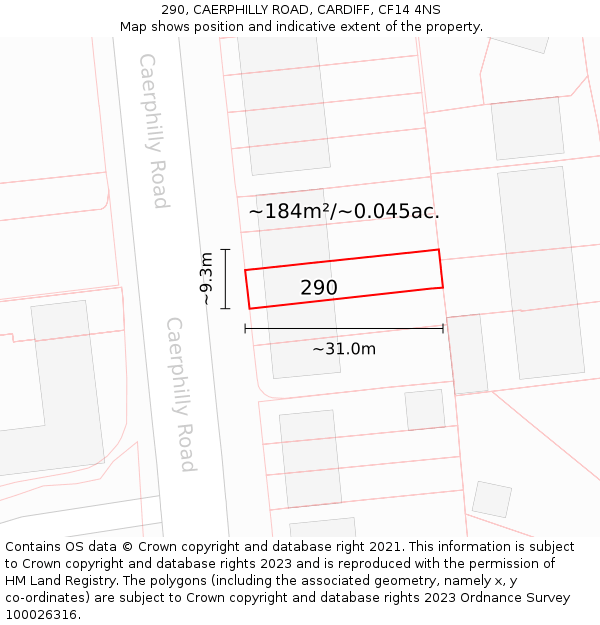 290, CAERPHILLY ROAD, CARDIFF, CF14 4NS: Plot and title map