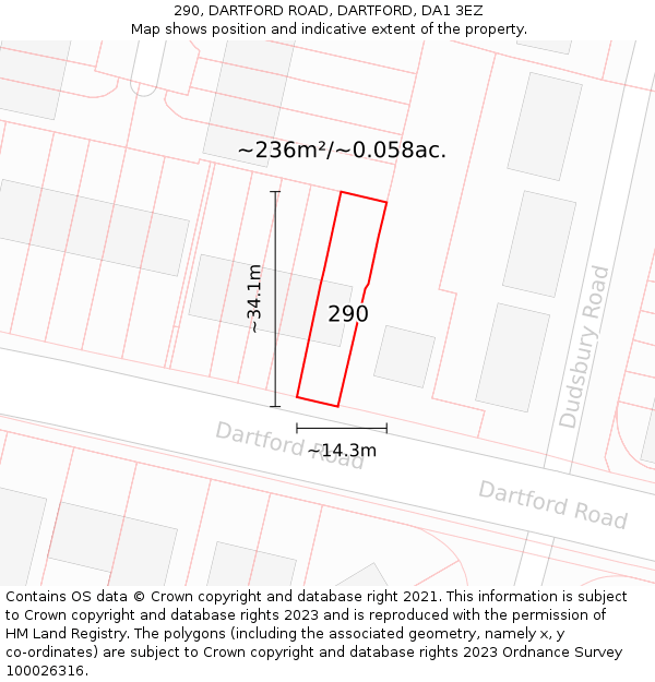 290, DARTFORD ROAD, DARTFORD, DA1 3EZ: Plot and title map