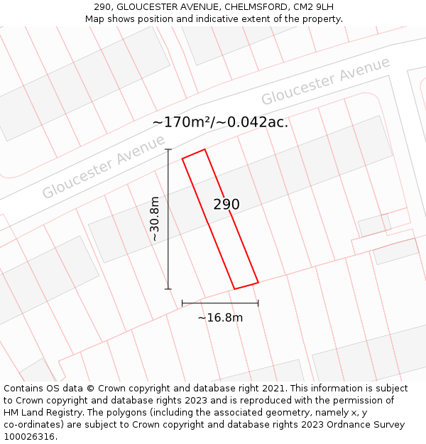290, GLOUCESTER AVENUE, CHELMSFORD, CM2 9LH: Plot and title map