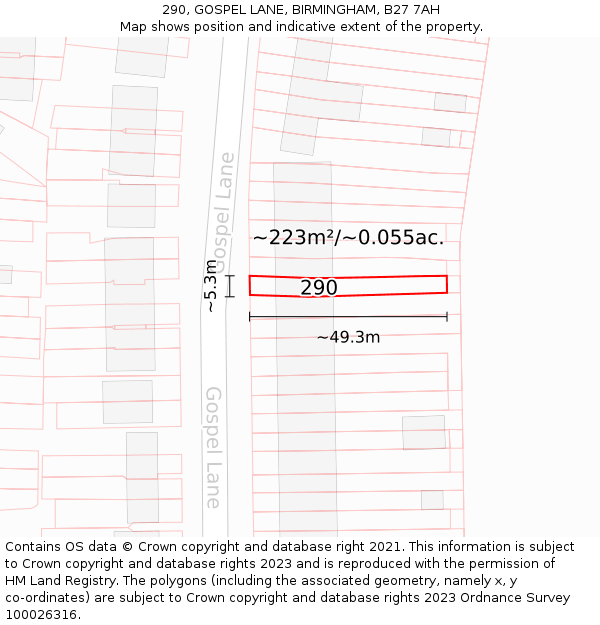 290, GOSPEL LANE, BIRMINGHAM, B27 7AH: Plot and title map