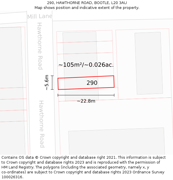 290, HAWTHORNE ROAD, BOOTLE, L20 3AU: Plot and title map