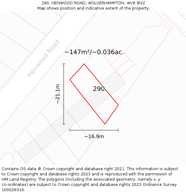 290, HENWOOD ROAD, WOLVERHAMPTON, WV6 8NZ: Plot and title map