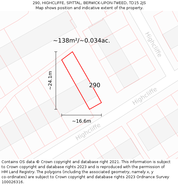 290, HIGHCLIFFE, SPITTAL, BERWICK-UPON-TWEED, TD15 2JS: Plot and title map