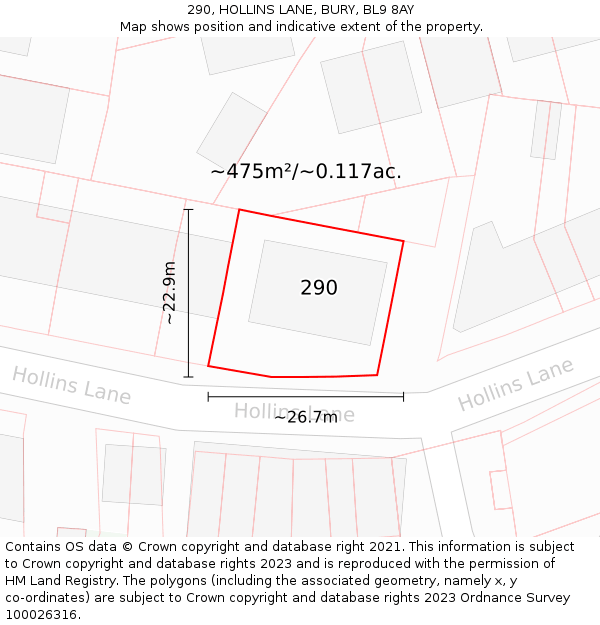 290, HOLLINS LANE, BURY, BL9 8AY: Plot and title map