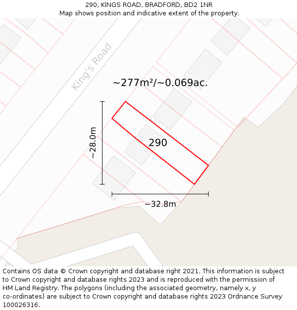 290, KINGS ROAD, BRADFORD, BD2 1NR: Plot and title map
