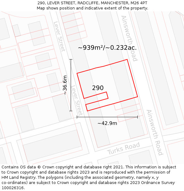 290, LEVER STREET, RADCLIFFE, MANCHESTER, M26 4PT: Plot and title map