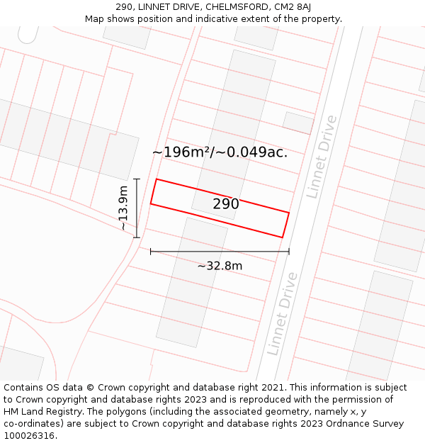 290, LINNET DRIVE, CHELMSFORD, CM2 8AJ: Plot and title map