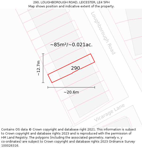 290, LOUGHBOROUGH ROAD, LEICESTER, LE4 5PH: Plot and title map