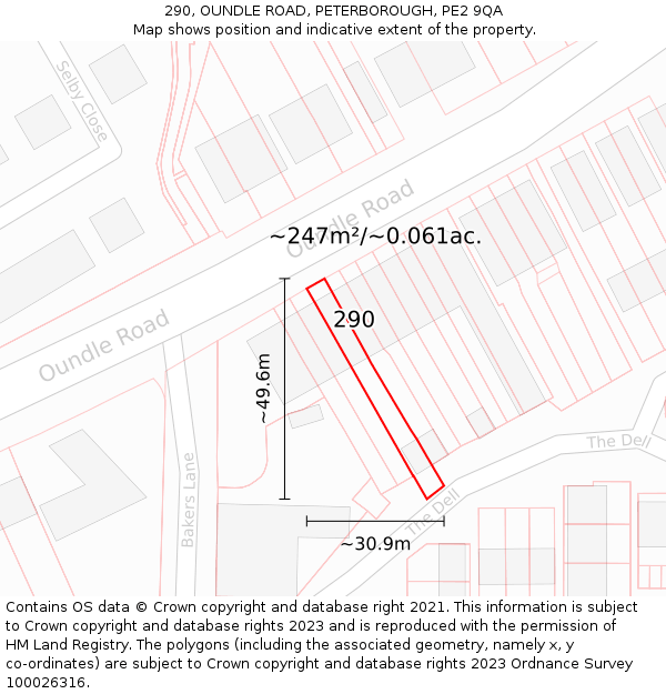 290, OUNDLE ROAD, PETERBOROUGH, PE2 9QA: Plot and title map