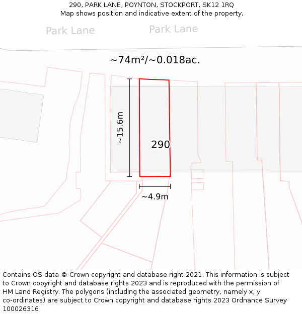 290, PARK LANE, POYNTON, STOCKPORT, SK12 1RQ: Plot and title map