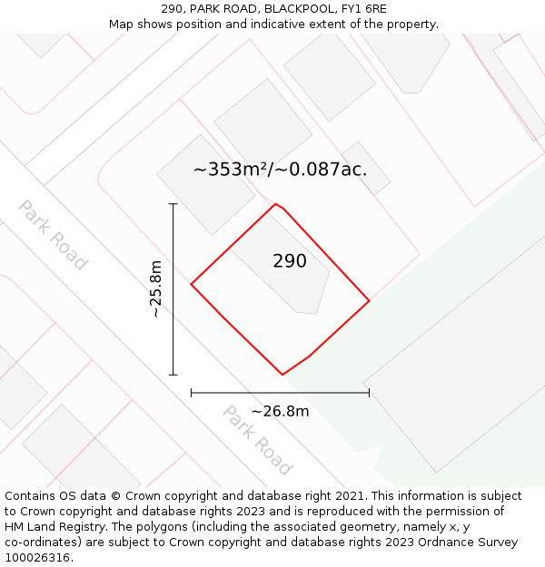 290, PARK ROAD, BLACKPOOL, FY1 6RE: Plot and title map