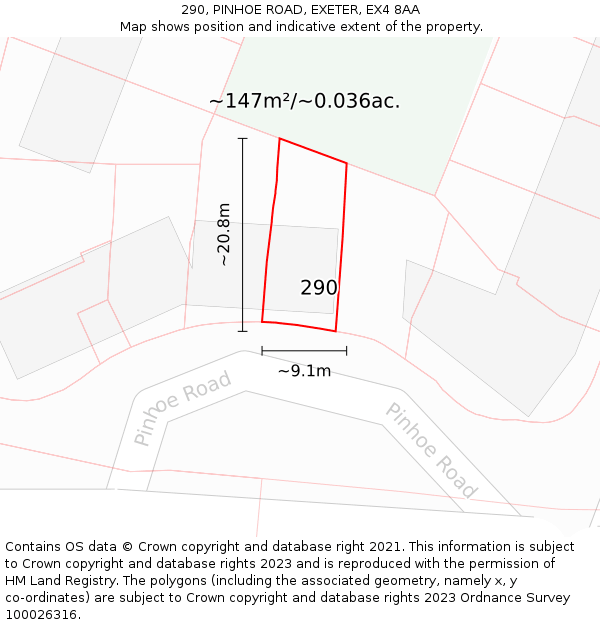 290, PINHOE ROAD, EXETER, EX4 8AA: Plot and title map