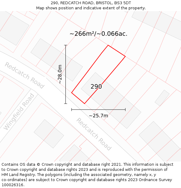 290, REDCATCH ROAD, BRISTOL, BS3 5DT: Plot and title map