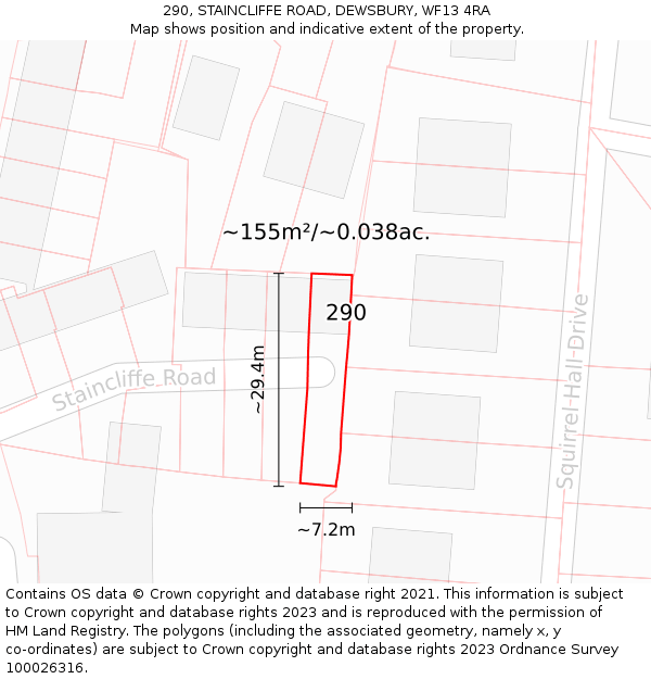 290, STAINCLIFFE ROAD, DEWSBURY, WF13 4RA: Plot and title map