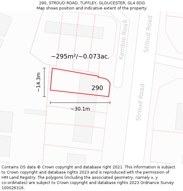 290, STROUD ROAD, TUFFLEY, GLOUCESTER, GL4 0DG: Plot and title map