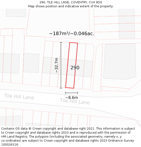 290, TILE HILL LANE, COVENTRY, CV4 9DS: Plot and title map