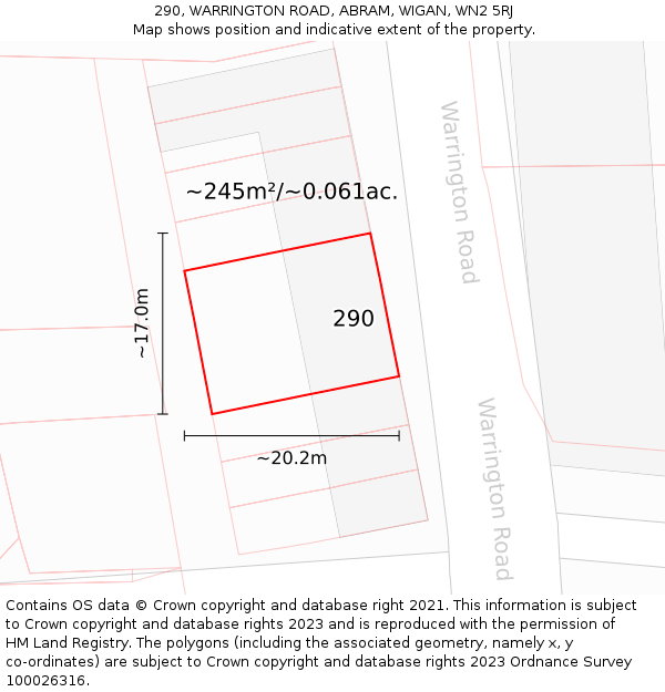 290, WARRINGTON ROAD, ABRAM, WIGAN, WN2 5RJ: Plot and title map