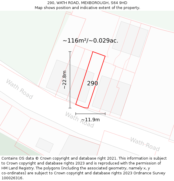 290, WATH ROAD, MEXBOROUGH, S64 9HD: Plot and title map