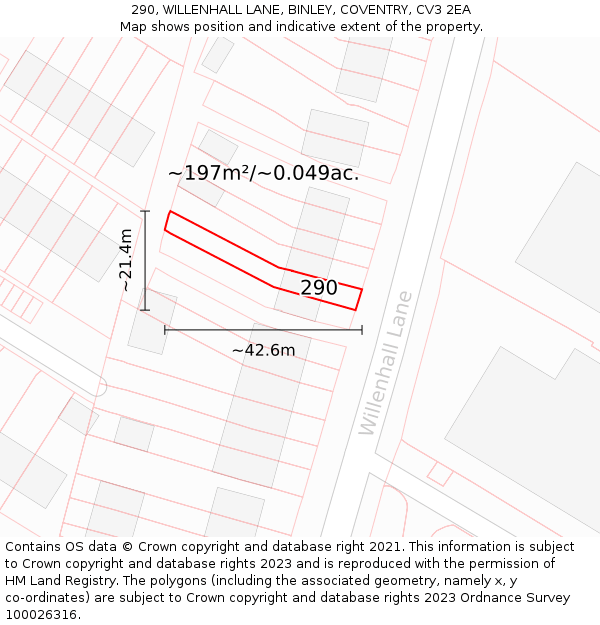 290, WILLENHALL LANE, BINLEY, COVENTRY, CV3 2EA: Plot and title map