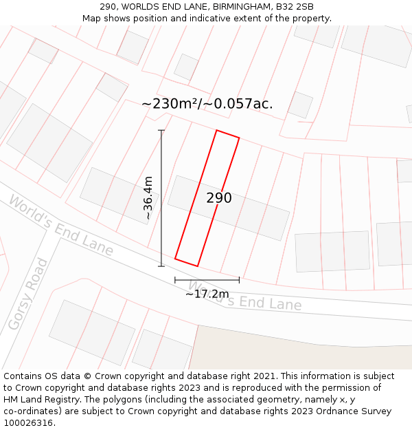 290, WORLDS END LANE, BIRMINGHAM, B32 2SB: Plot and title map