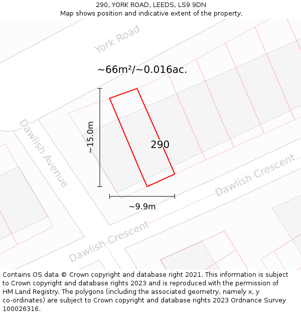 290, YORK ROAD, LEEDS, LS9 9DN: Plot and title map