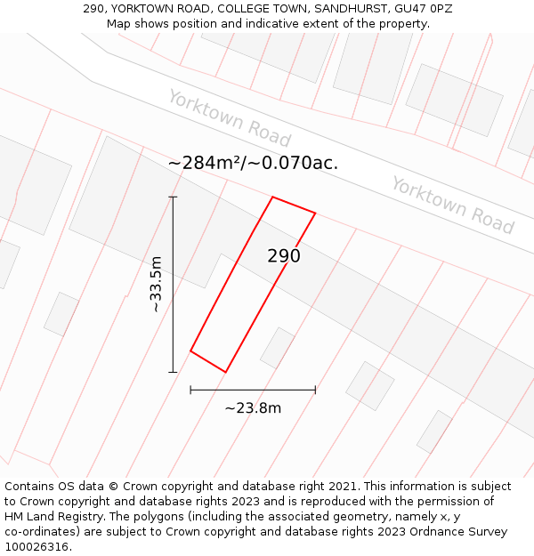 290, YORKTOWN ROAD, COLLEGE TOWN, SANDHURST, GU47 0PZ: Plot and title map