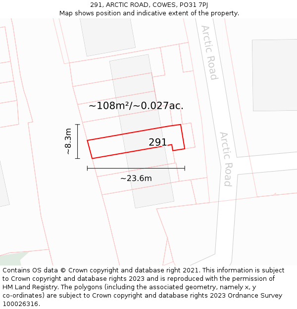 291, ARCTIC ROAD, COWES, PO31 7PJ: Plot and title map