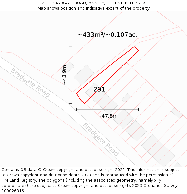 291, BRADGATE ROAD, ANSTEY, LEICESTER, LE7 7FX: Plot and title map