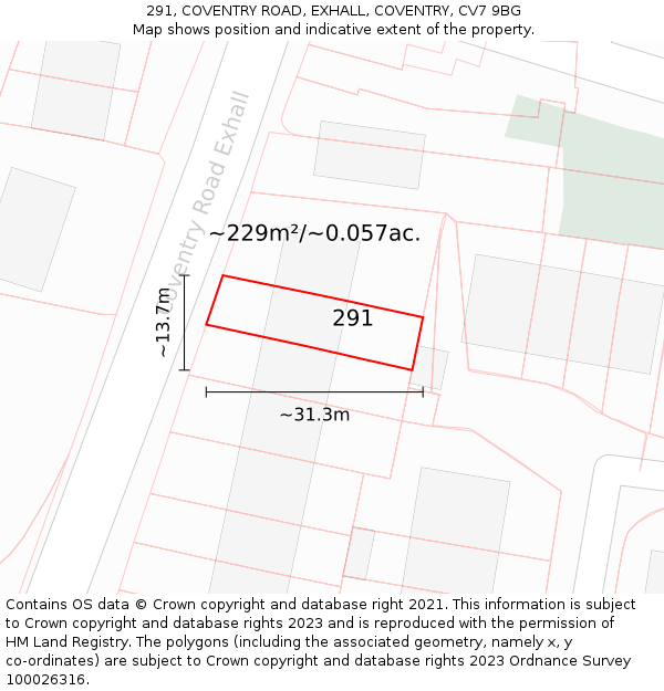 291, COVENTRY ROAD, EXHALL, COVENTRY, CV7 9BG: Plot and title map