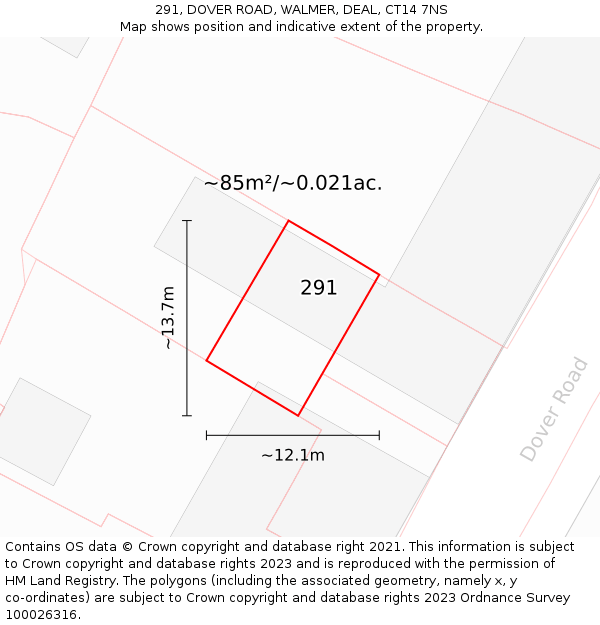 291, DOVER ROAD, WALMER, DEAL, CT14 7NS: Plot and title map