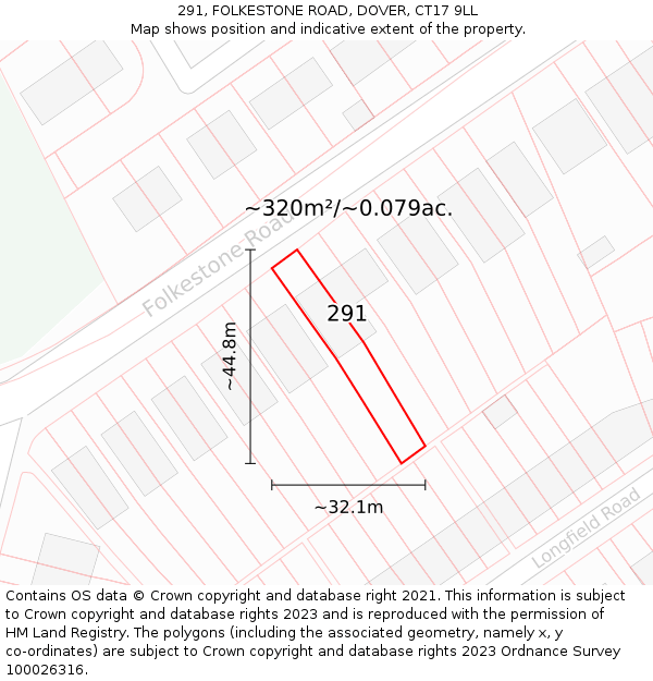 291, FOLKESTONE ROAD, DOVER, CT17 9LL: Plot and title map