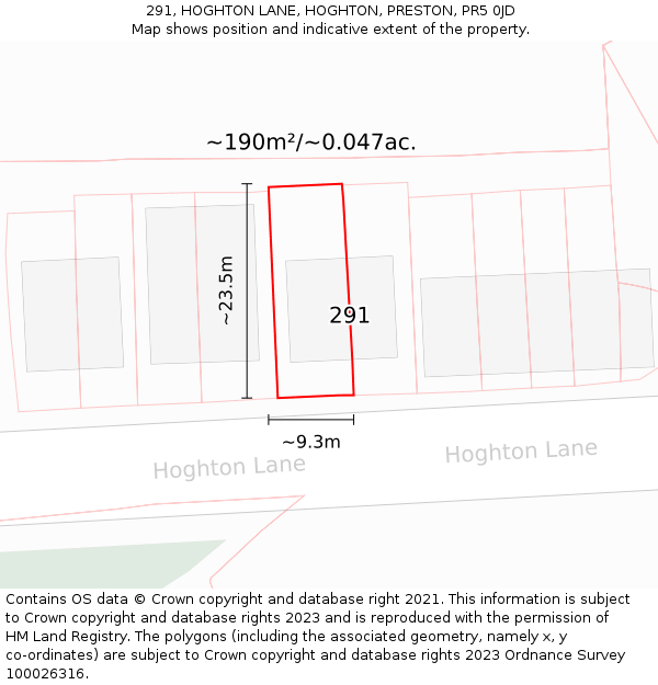 291, HOGHTON LANE, HOGHTON, PRESTON, PR5 0JD: Plot and title map
