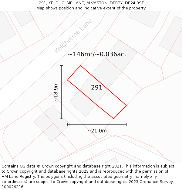 291, KELDHOLME LANE, ALVASTON, DERBY, DE24 0ST: Plot and title map