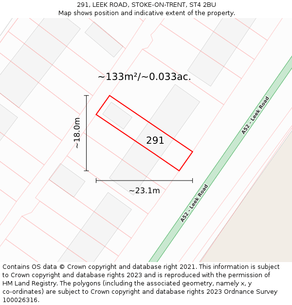 291, LEEK ROAD, STOKE-ON-TRENT, ST4 2BU: Plot and title map