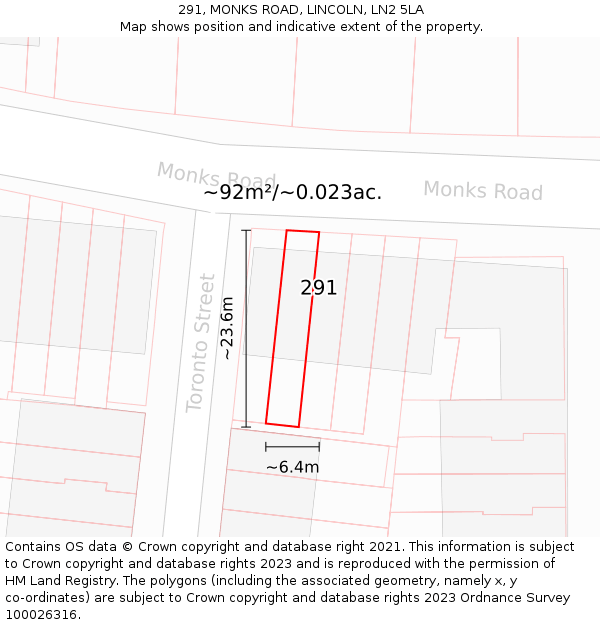 291, MONKS ROAD, LINCOLN, LN2 5LA: Plot and title map
