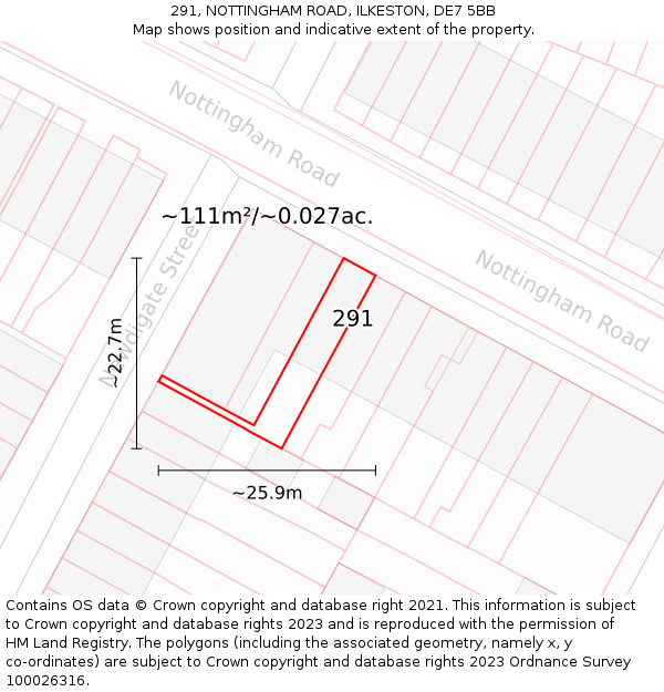 291, NOTTINGHAM ROAD, ILKESTON, DE7 5BB: Plot and title map