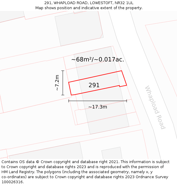 291, WHAPLOAD ROAD, LOWESTOFT, NR32 1UL: Plot and title map