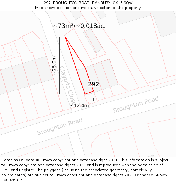 292, BROUGHTON ROAD, BANBURY, OX16 9QW: Plot and title map